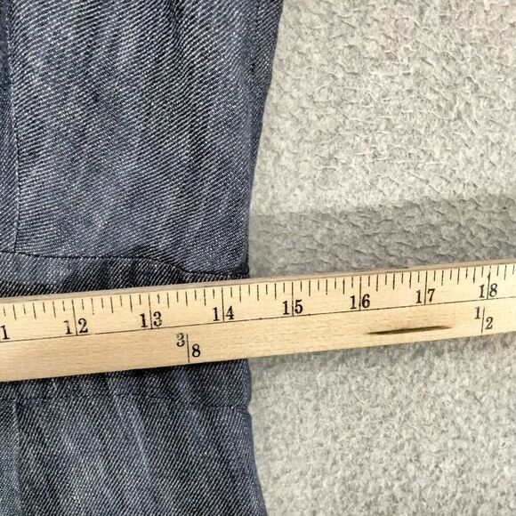 Taylor Sheath Dress Linen Wmns Sz 6 Blue Chambray Sleeveless Ruffle V-Neck - Picture 6 of 13